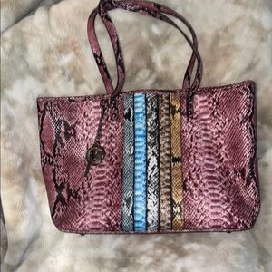 Badgley Mischka Studio Pink Snakeskin Large Tote Bag Vegan Leather